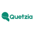 Quetzia logo with a green leaf-like symbol on a white background