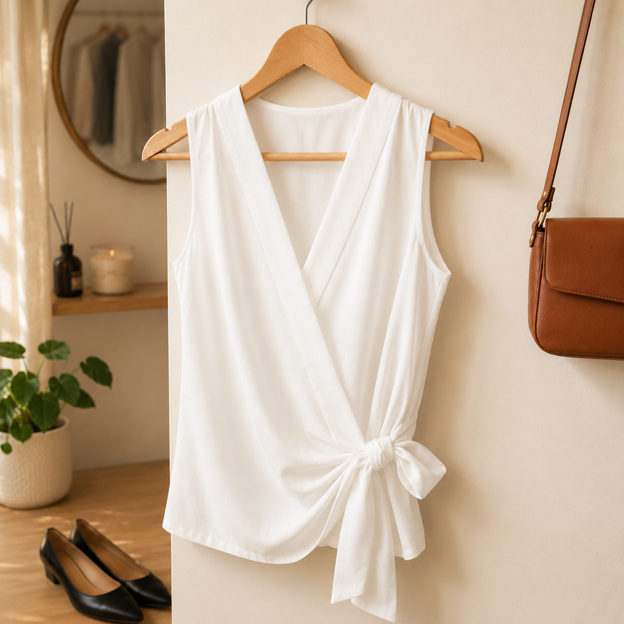Blusa sin manga con nudo al costado