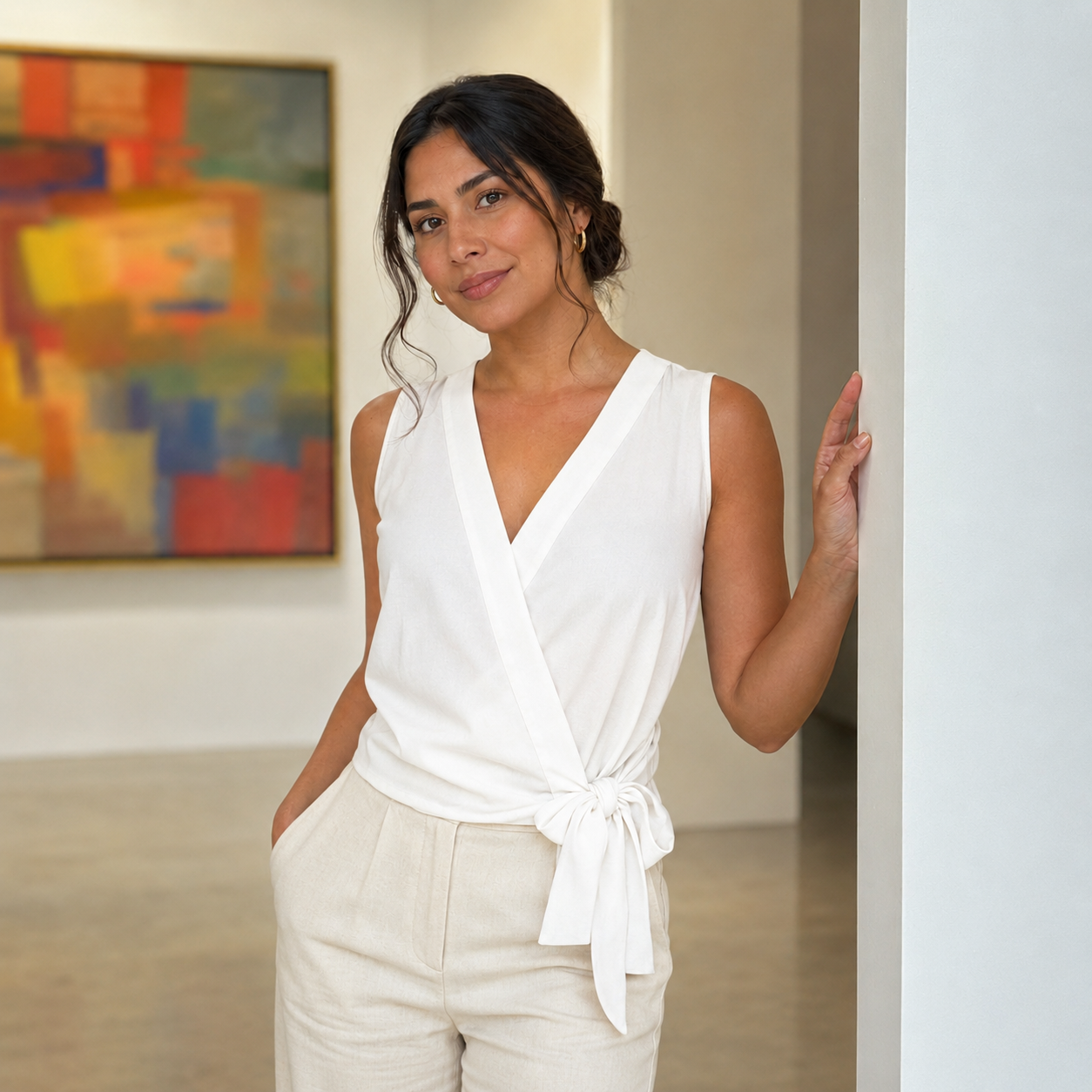 Blusa sin manga con nudo al costado
